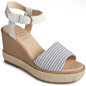 Sperry Women's Fairwater Plushwave Wedge Sandals Women's, ivory/blue, Size 9.5